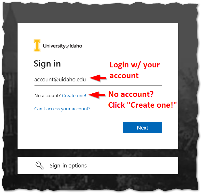 Self-Service Login Screen